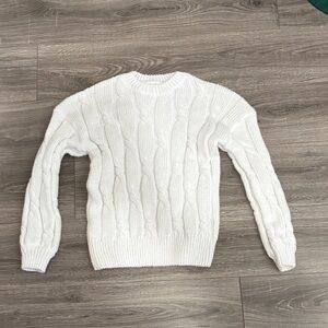 SHEIN White Cable Knit Crewneck Sweater